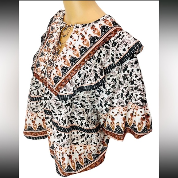 Calypso St. Barth Puff Sleeve Peasant Top S Floral Grandma Core Boho New! - Picture 3 of 9